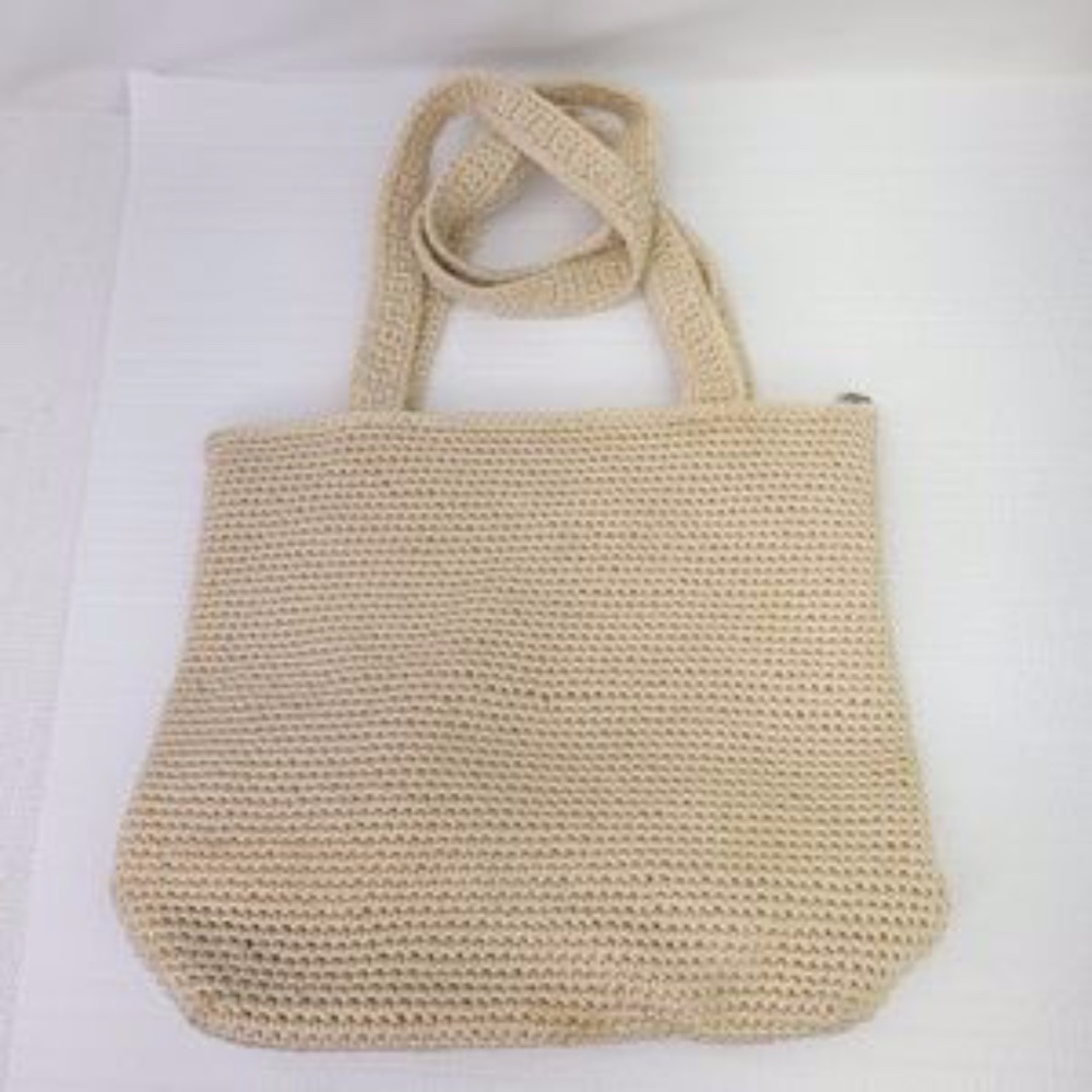 The Sak Crochet Woven Shoulder Handbag Purse Cream Crossbody Tote Bag